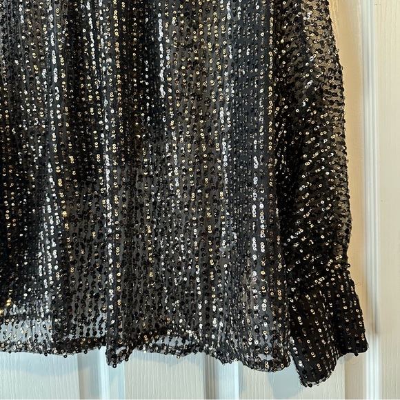 New Zara $69 Tied Collar Gold Sequin Semi Sheer Blouse 9127/572 Small - Picture 7 of 14